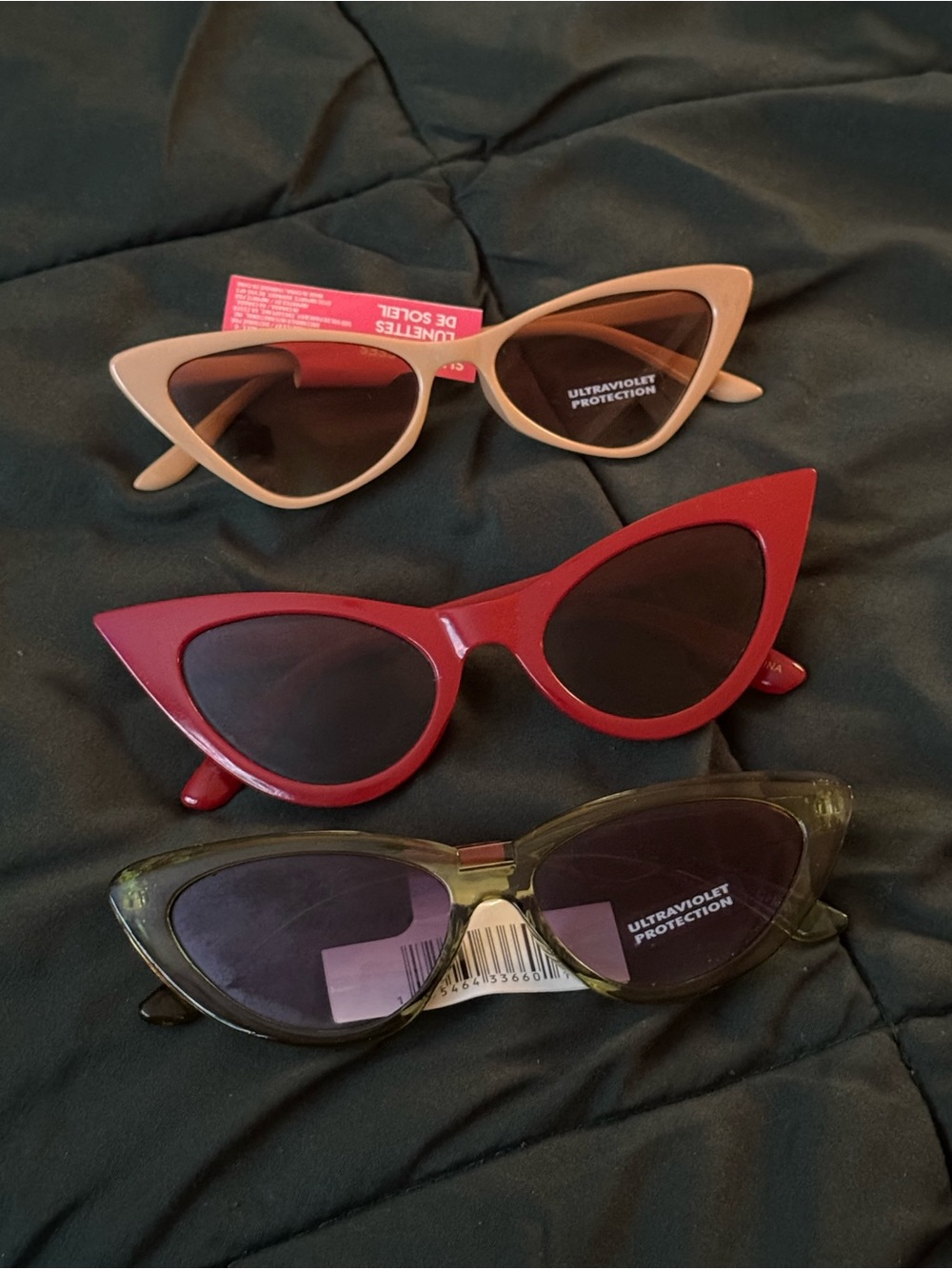 H&M Cat-Eye Sunglasses Trio in Red, Beige, Olive